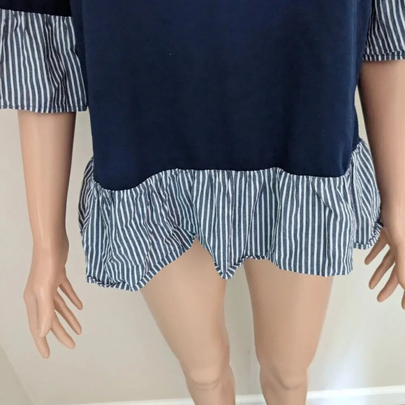 Pleione Stripe Bell Sleeves Blouse Size M Peplum Navy‎ Blue is Casual - Picture 4 of 8